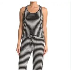 HONEYDEW Pajama Tank Top Large Black Grey Stripe Lace Trim Racerback Stretch NWT